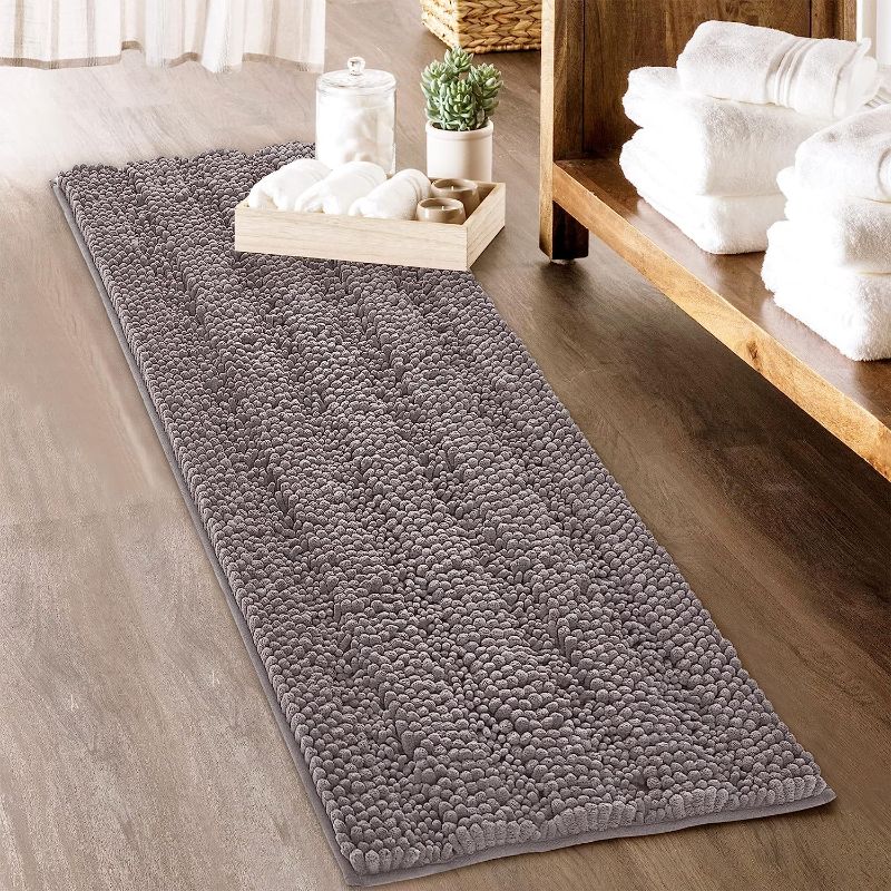 Photo 1 of Grey Bath Mat - Large Soft Bathroom Rugs Water Absorbent Non-Slip Quick Drying Thick Shaggy Chenile Bathtub Floor Decor for Toilet Kitchen Entryway, 60" x 24", Light Gray, 1 Pc