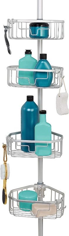 Photo 1 of Zenna Home NeverRust Aluminum Tension Pole Shower Caddy, 4 Basket Shelves, Adjustable, 60 to 97 Inch, Satin Chrome