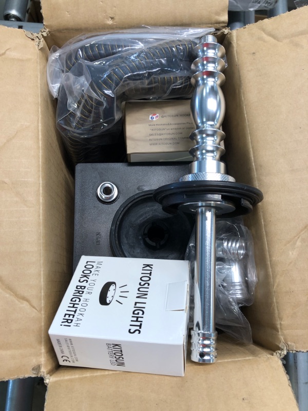 Photo 1 of Hookah Set with Everything - Kitosun Updated Cube Modern Shisha include Vulcan HMD Silicone Phunnel Bowl Silk Pipe Coal Tongs Remote LED Light for Great Smoking | Easy Cleaning Easy Inhale 2 Hoses