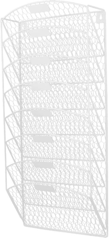 Photo 1 of 8 Tier Wall File Holder Hanging Mail Organizer Metal Chicken Wire Wall Mounted Document Magazine Rack for Home and Office,White