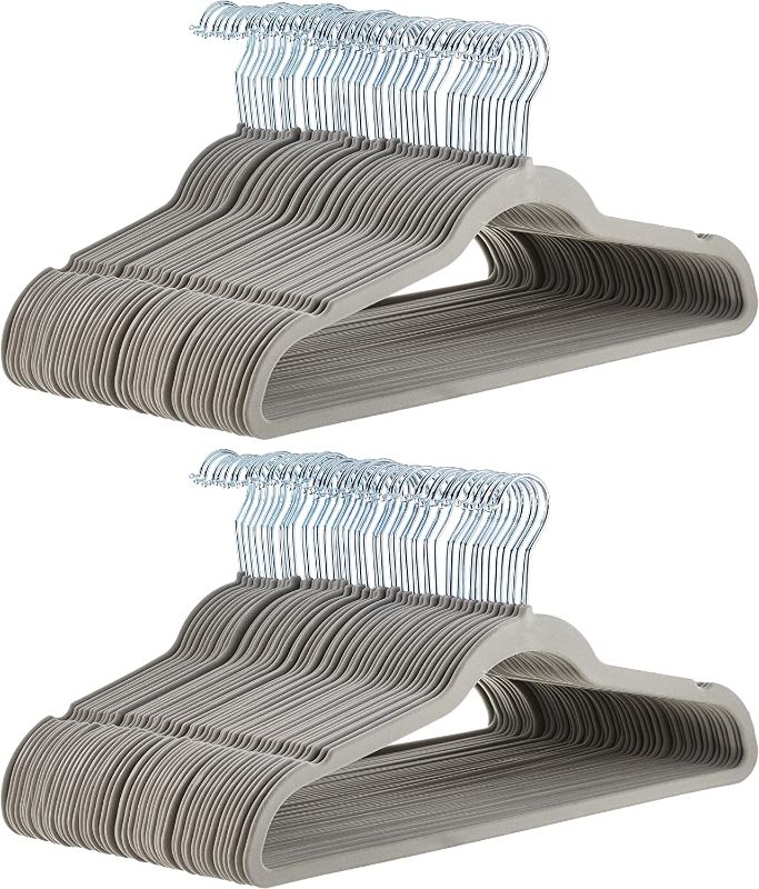 Photo 1 of Amazon Basics Slim, Velvet, Non-Slip Suit Clothes Hangers, Gray/Silver - Pack of 80