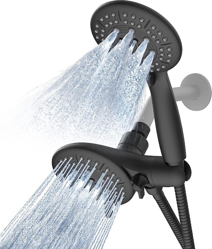 Photo 1 of 48-Setting High Pressure 3-Way Shower Head Combo, Hand Held Shower & Rain Shower Separately or Together, 4.7" Dual 2 in 1 Showerhead with Stainless Steel Hose - Black - U.S. Invention Patents