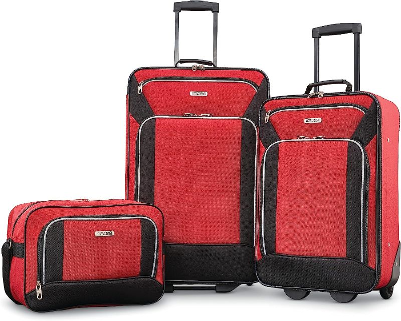 Photo 1 of American Tourister Fieldbrook XLT Softside Upright Luggage, Red/Black, 3-Piece Set (BB/21/25