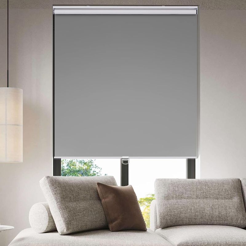 Photo 1 of BERISSA Blackout Roller Shades,Thermal Insulated Window Blinds,UV Protection Room Darkening Blinds, Custom Roller Blinds for Windows,Door,Office,Home.Gray, 22" W x 72" H