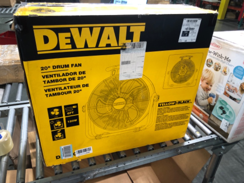 Photo 3 of DEWALT DXF-2042 High-Velocity Industrial,Floor,Drum,Barn,Warehouse Fan Heavy Duty Mover Portable Air Circulator 3-Speed Adjustable Tilt, 20", Yellow