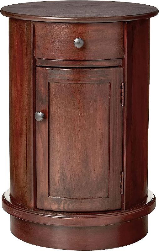 Photo 1 of Decor Therapy Keaton Traditional Round Side Storage End Table, 26" x 17.75", Vintage Cherry