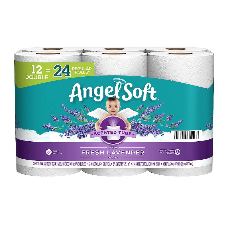 Photo 1 of Angel Soft® Toilet Paper with Fresh Lavender Scented Tube, 12 Mega Rolls = 48 Regular Rolls, 2-Ply Bath Tissue