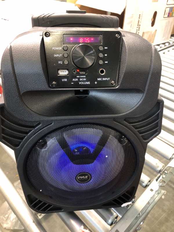 Photo 3 of 400W Portable Bluetooth PA Loudspeaker - 8” Subwoofer System, 4 Ohm/55-20kHz, USB/MP3/FM Radio/ ¼ Mic Inputs, Multi-Color LED Lights, Built-in Rechargeable Battery w/ Remote Control - Pyle PPHP844B