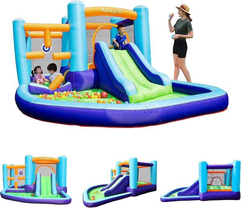 Photo 1 of AirMyFun Inflatable Bounce House, Bouncer & Slide with Air Blower,Play House with Ball Pool,Inflatable Kids Slide,Jumping Castle with Carry Bag