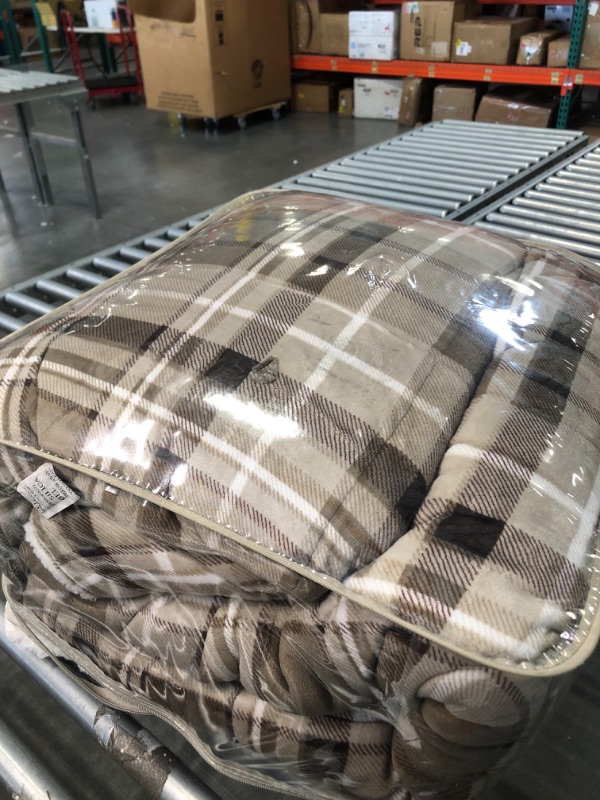 Photo 2 of Woolrich Reversible Comforter Set Ultra Soft Plush to Sherpa, Down Alternative, Cold Weather Winter Warm Bedding, with Matching Sham, Decorative Pillow Tan Plaid Full/Queen 4 Piece Full/Queen Tan Plaid