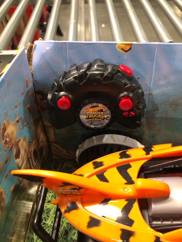 Photo 1 of Hot Wheels Monster Trucks, Remote Control Car, Monster Truck Toy with All-Terrain Wheels, 1:15 Scale Unstoppable Tiger Shark RC