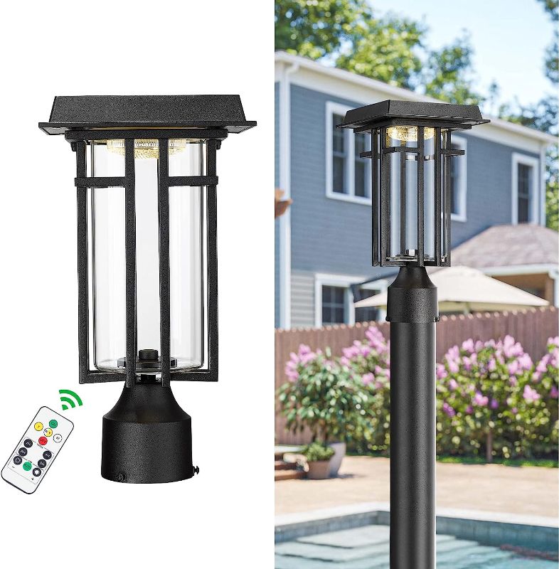 Photo 5 of Beionxii Solar Post Lights Outdoor, Dusk to Dawn Lamp Post Light Fixture with 3? Fitter Base, Remote Control 3CCT 3000K/4000K/6500K Selectable, Cast Aluminum w/Clear Glass - A398SP-1PK POST MOUNT(square base not included)