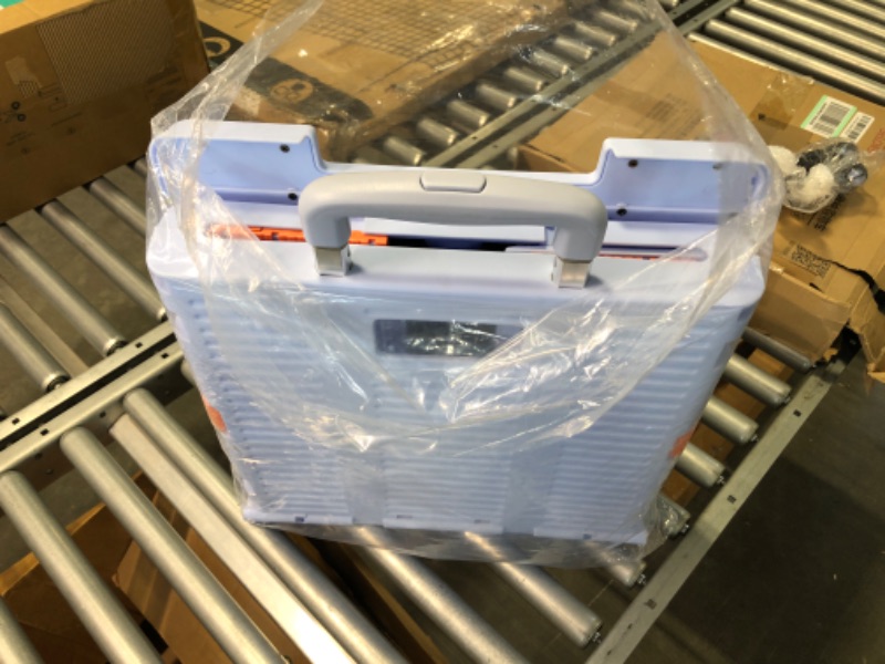 Photo 1 of Foldable Utility Cart Collapsible Portable Crate Rolling Carts with Wheels Teacher Cart with Magnetic Lid Telescopic Cover Wear-Resistant 360°Rotate Wheel Noiseless for Shopping Storage Office Use Blue-pro