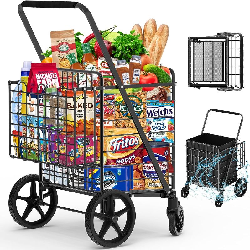 Photo 1 of 440lbs Capacity Shopping Cart,Upgrade Huge Grocery Cart on Wheels,Heavy Duty Foldable Utility Shopping Carts with Double Basket and 360° Rolling Swivel Wheels for Groceries Laundry Transport 1