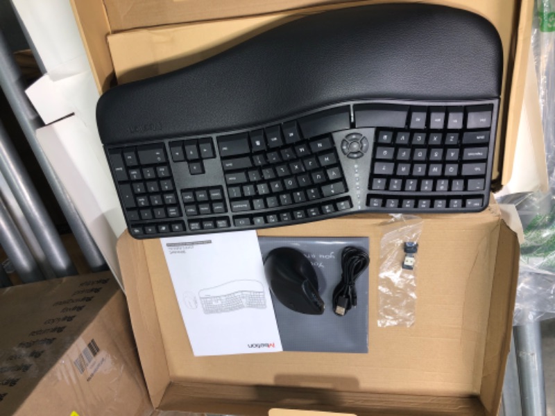 Photo 3 of MEETION Ergonomic Keyboard, Wireless Computer Keyboard, Ergo Split Keyboard with Cushioned Wrist, Palm Rest, Curved, Natural Typing, Full Size 112 Keys for Windows/Mac/Computer/Laptop/PC, Black