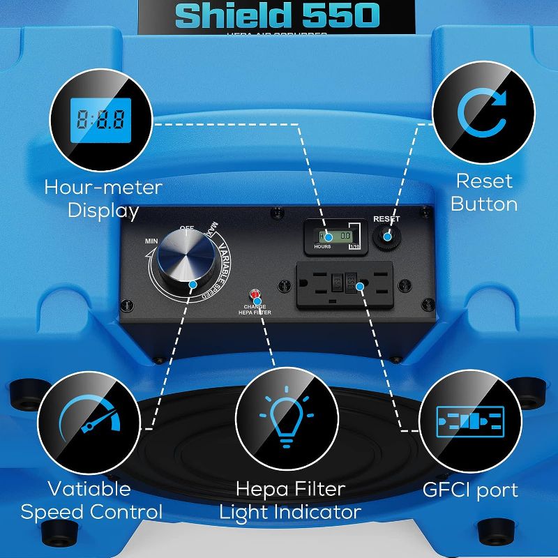Photo 1 of CADPXS Shield-550 Negative Machine Airbourne Cleaner HEPA Scrubber Water Damage Restoration Equipment Air Purifier, Air Scrubbers 550 air scrubbers Blue