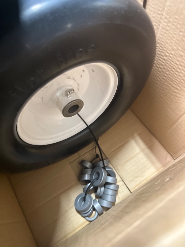 Photo 3 of 2pcs 13x5.00-6" Flat Free Lawn Mower tires lawn and garden lawn mower replacement Solid Tire and Wheel with Steel Rim 3/4" Grease Bushing and 3.25"-5.9" Centered Hub