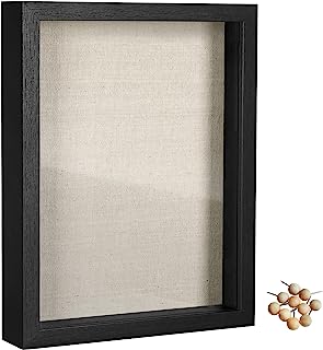 Photo 1 of SONGMICS Shadow Box Frame, 8x10 Black Box Frame Display Case with Top Slot and Stick Pins, Wood Picture Frames with Linen Back for Photos Medals Awards Memory, Wall Hanging Tabletop