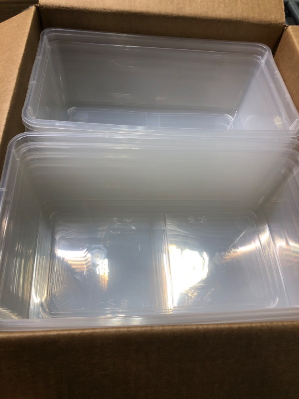 Photo 2 of *********6 boxes, 5 lids cracked. IRIS USA 5.9 Qt. Plastic Storage Container Bin with Latching Lid, 20 Pack, Stackable Nestable Shoe Box Tote Shoebox Closet Organization School Art Supplies - Clear 5.9 Qt. - 20 Pack