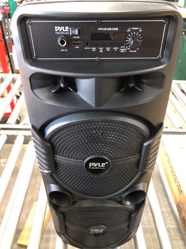 Photo 2 of Pyle Portable Bluetooth PA Speaker System - 600W Rechargeable Outdoor Bluetooth Speaker Portable PA System w/ Dual 8” Subwoofer 1” Tweeter, Microphone In, Party Lights, USB, Radio, Remote - PPHP2835B