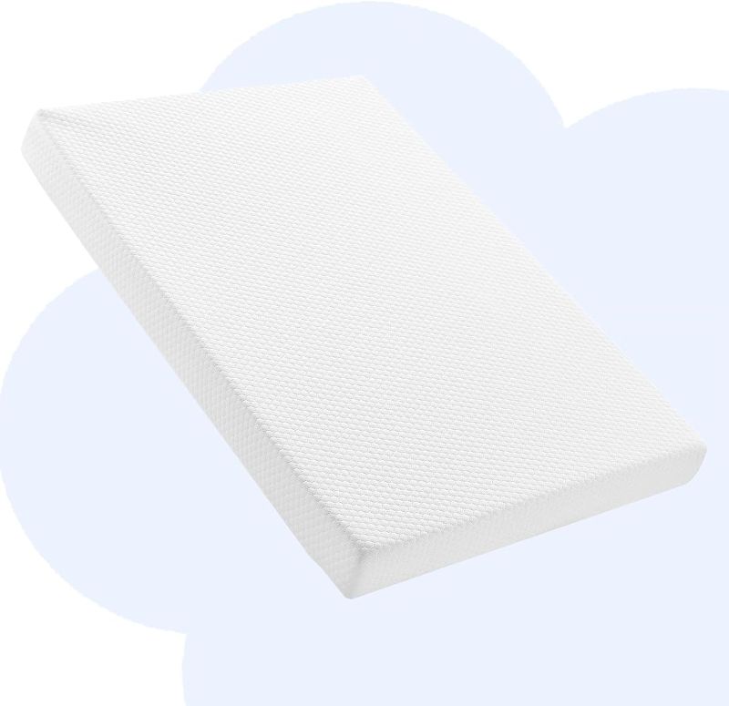 Photo 1 of Blyssia Waterproof Pack and Play Mattress Topper, Memory Foam Pack n Play Mattresses Pad, Portable Crib Mattress, Playpen Mattresses for Pack and Play - Removable Cover, 38"x26"x3" (White)
