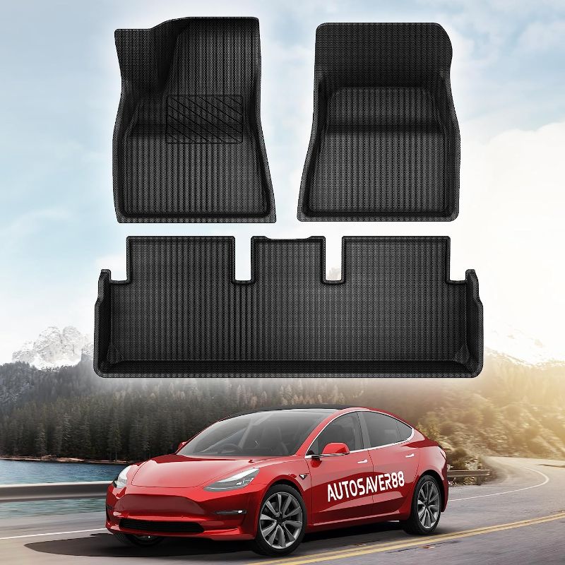 Photo 1 of AUTOSAVER88 Floor Mats for Tesla Model 3, Custom Fit TPE Floor Liners for 2020-2023, All Weather Anti-Slip Waterproof Floor Liners Car Interior Accessories
