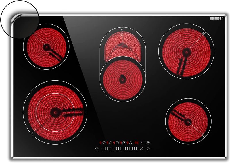 Photo 1 of Karinear Electric Cooktop 30 Inch, 8400w 5 Burners Electric Stove Top, Countertop & Built-in Ceramic Cooktop with Glass Protection Metal Frame, Multifunctional Cooktop for 220-240v, Hard Wire, No Plug

