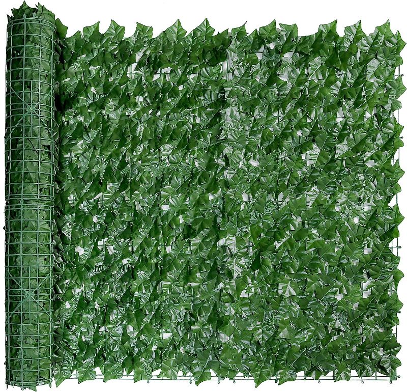 Photo 1 of 2 Pieces Balcony Privacy Screen Outdoor Artificial Ivy Privacy Fence Artificial Hedges Fence and Faux Ivy Vine Leaf Decoration for Outdoor Garden Patio Balcony Decor (MINOR DAMAGE) 
