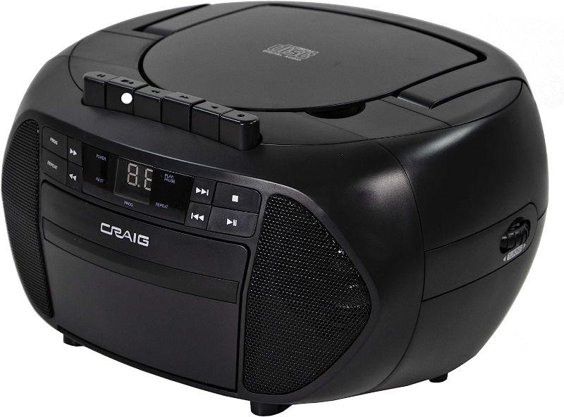 Photo 1 of Craig CD6951 Portable Top-Loading CD Boombox with AM/FM Stereo Radio and Cassette Player/Recorder in Black | 6 Key Cassette Player/Recorder | LED Display | ( cassette player does not work ) 
