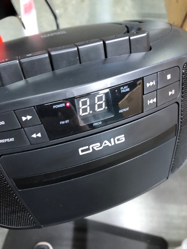 Photo 4 of Craig CD6951 Portable Top-Loading CD Boombox with AM/FM Stereo Radio and Cassette Player/Recorder in Black | 6 Key Cassette Player/Recorder | LED Display |
