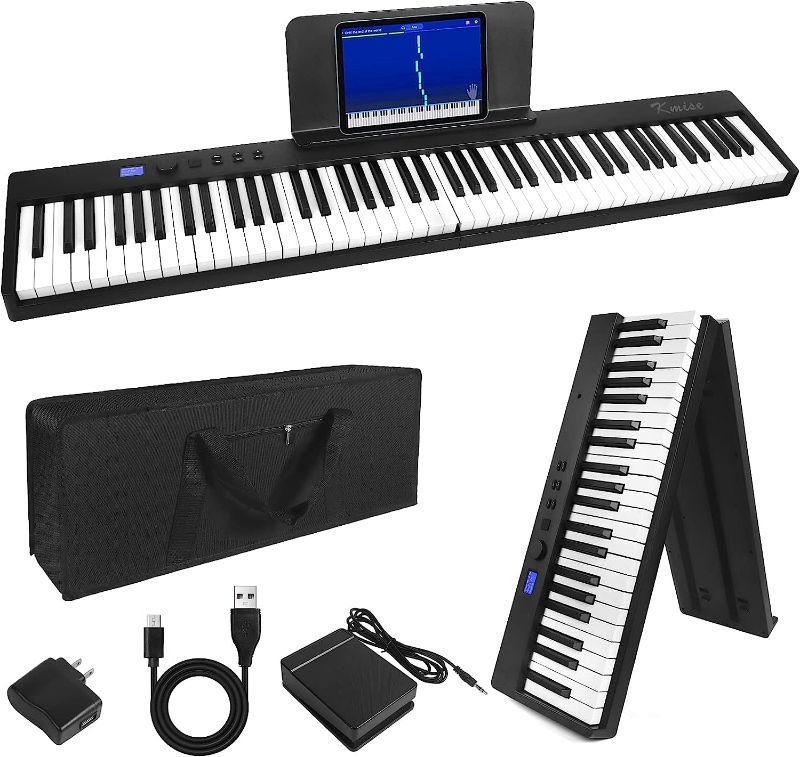 Photo 1 of Folding Piano Keyboard,Kmise Electric Keyboard Piano 88 Keys Semi-Weighted Digital Piano Foldable Keyboard with Bluetooth MIDI Sustain Pedal,Music Sheet Holder,Carrying Bag
