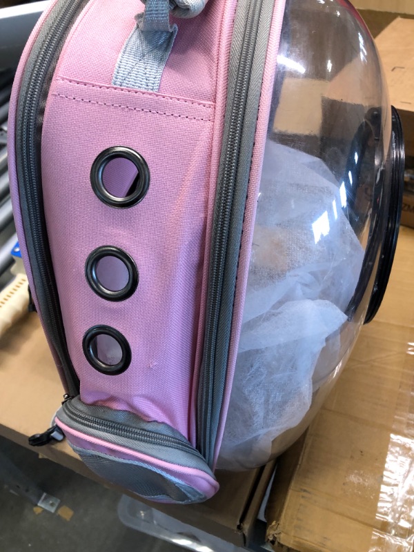 Photo 6 of AJY Pet Clear Cat Backpack Carrier Bubble Breathable Foldable Pet Rucksack Carrier for Puppy Dog Cat Lightweight Cat Backpack Designed for Travel, Hiking, Walking & Outdoor Use Pink