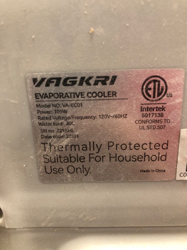 Photo 4 of Evaporative Cooler, VAGKRI 2100CFM Air Cooler, 120°Oscillation Swamp Cooler with Remote Control, 24H Timer, 3 Wind Speeds for Outdoor Indoor Use,8 Gallon
