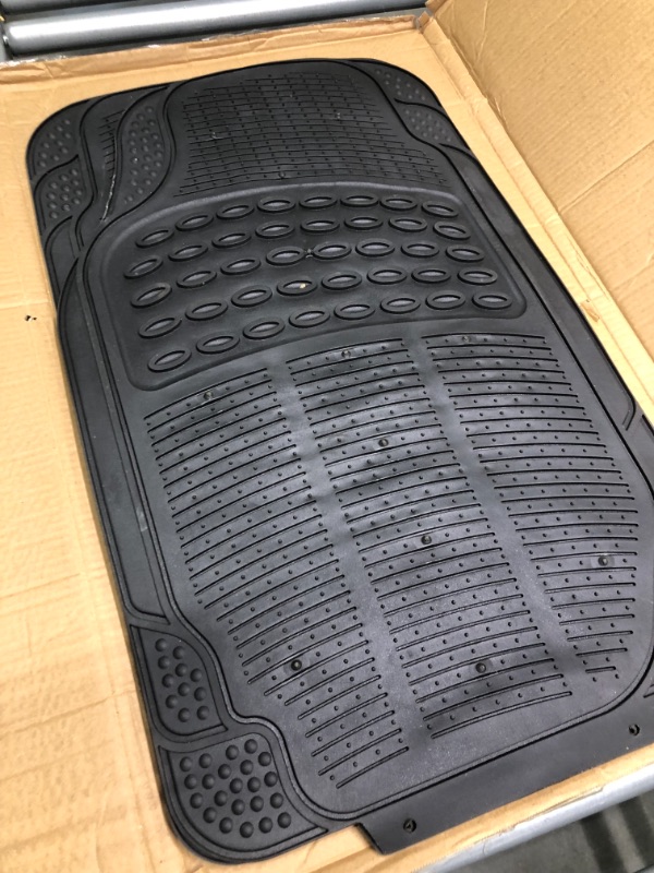 Photo 3 of BDK All Weather Rubber Floor Mats for Car SUV & Truck - 4 Pieces Set (Front & Rear), Trimmable, Heavy Duty Protection Black