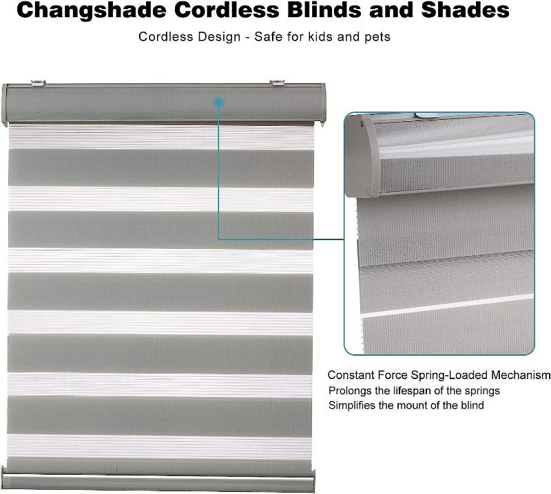 Photo 1 of Changshade Cordless Zebra Roller Shades with Valance, Double Layered Window Blind for Day and Night, Light Filtering Window Treatment with Mesh and Opaque Fabric, 30 inches Wide, Gray RBS30GY72A
