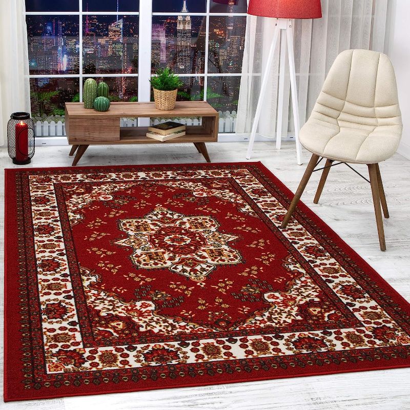 Photo 1 of Antep Rugs Alfombras Oriental Traditional 8x10 Non-Skid (Non-Slip) Low Profile Pile Rubber Backing Indoor Area Rugs (Maroon, 7'10" x 10')
