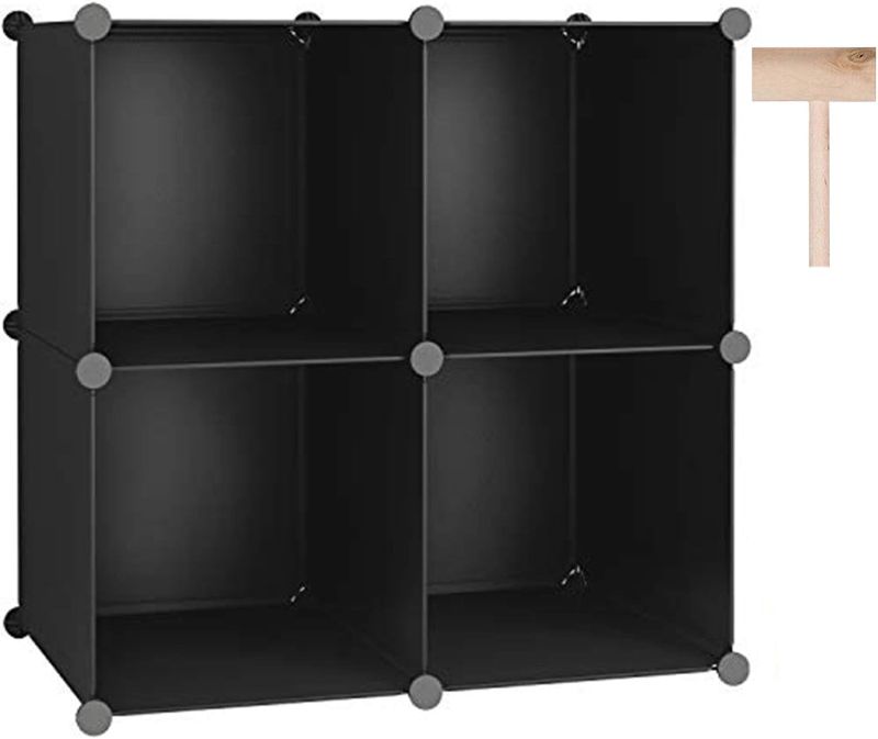 Photo 1 of C&AHOME Cube Storage Organizer, 4-Cube Shelves Units, Closet Cabinet, DIY Plastic Modular Book Shelf, Ideal for Bedroom, Living Room, Office, 24.8" L x 12.4" W x 24.8" H Black SHS04A
