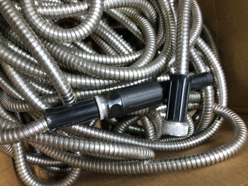 Photo 3 of 75ft Garden Hose Made by Metal with Super Tough and Soft Water Hose, Household Stainless Steel Hose, Durable Metal Hose with Adjustable Nozzle, No Kinks and Tangles, Easy to Store with Storage Strap