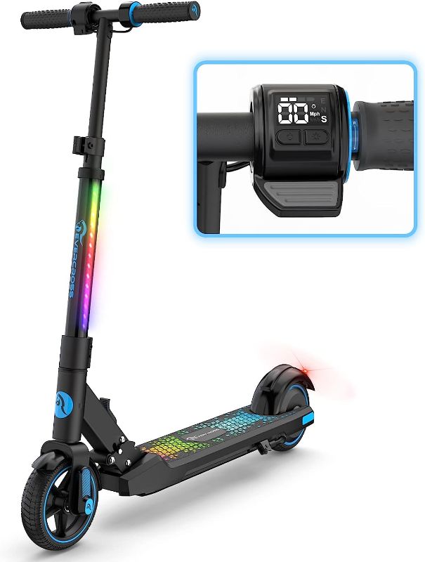 Photo 1 of EVERCROSS EV06C Electric Scooter, Foldable Electric Scooter for Kids Ages 6-12, Up to 9.3 MPH & 5 Miles, LED Display, Colorful LED Lights, Lightweight Kids Electric Scooter
