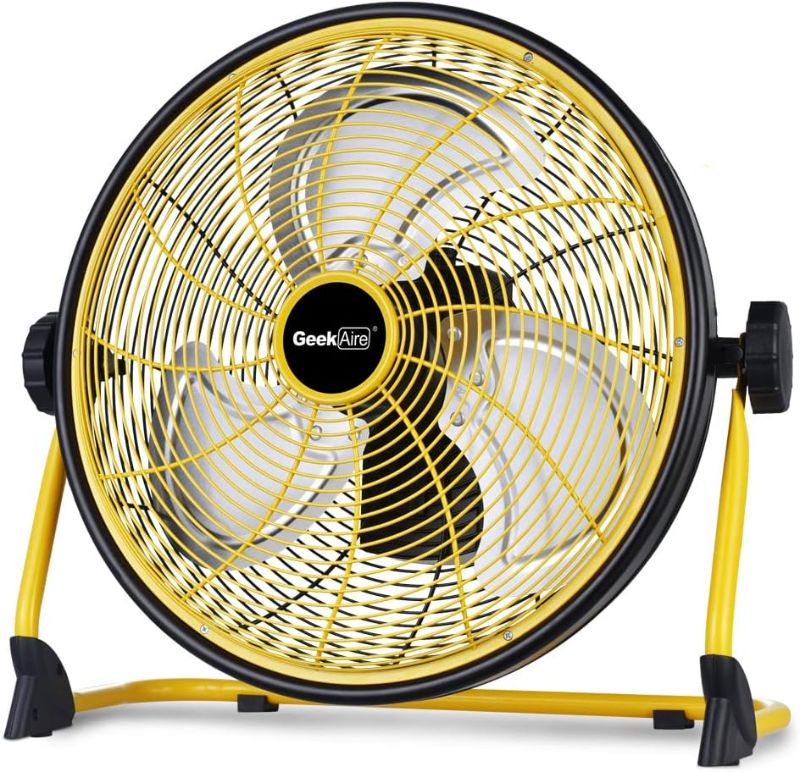 Photo 1 of Geek Aire Rechargeable Outdoor High Velocity Camping Floor Fan, 16” Portable Battery Operated Fan with Metal Blade for Garage Barn Gym Camp, Cordless Industrial Fan, Camping Gear Accessories
