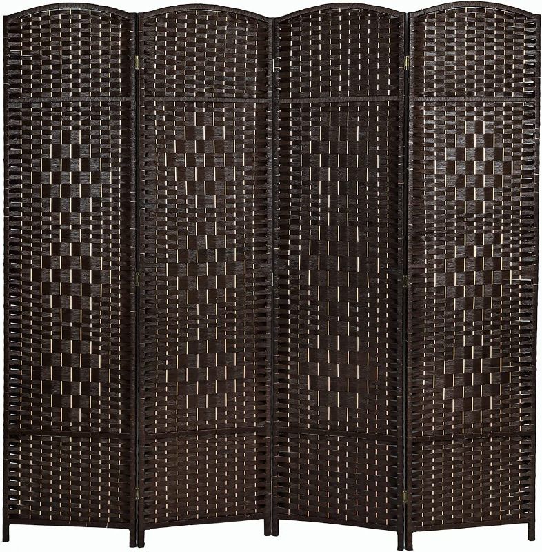 Photo 1 of 4 Panel Folding Arch Room Divider Hand-Woven Design Room Divider 6ft High Fiber Freestanding Privacy Screen Suitable for Living Room and Study, Brown
