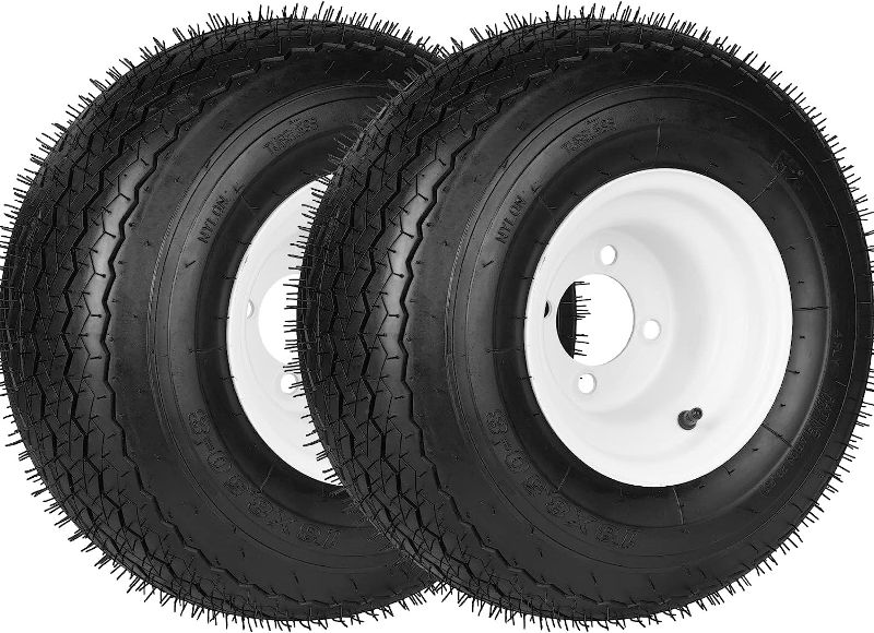 Photo 1 of 2-Pack 18x8.50-8 Flat Free Tire w/Steel Rim for golf carts, utility vehicles, and riding lawn mowers (NHS series), 4 Ply Tubeless, Bore ID- 2.83",Max Load- 815lbs
