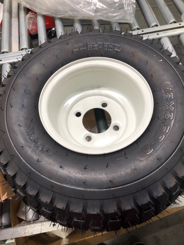 Photo 3 of 2-Pack 18x8.50-8 Flat Free Tire w/Steel Rim for golf carts, utility vehicles, and riding lawn mowers (NHS series), 4 Ply Tubeless, Bore ID- 2.83",Max Load- 815lbs
