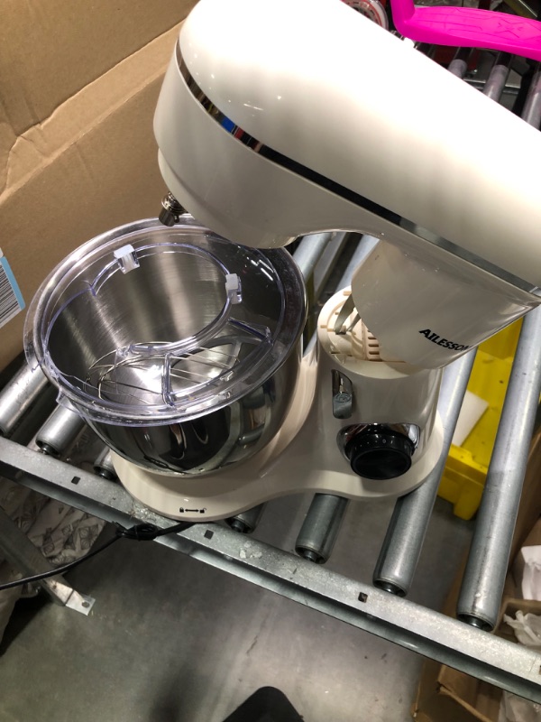 Photo 6 of AILESSOM 3-IN-1 Electric Stand Mixer, 660W 10-Speed With Pulse Button, Attachments include 6.5QT Bowl, Dough Hook, Beater, Whisk for Most Home Cooks, Almond Cream *****Missing Bread Kneader attachment, also cracked plastic lid*******
Tested; Works great!