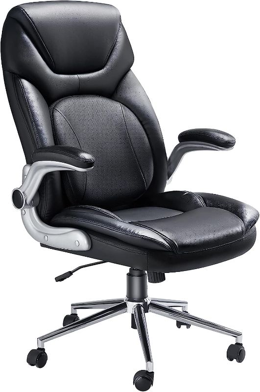 Photo 1 of HUANUO Leather Office Chair, Executive Computer Desk Chair, Executive Office Chair with Adjustable Flip-up Arms, Leather Desk Chair with Lumbar Support
