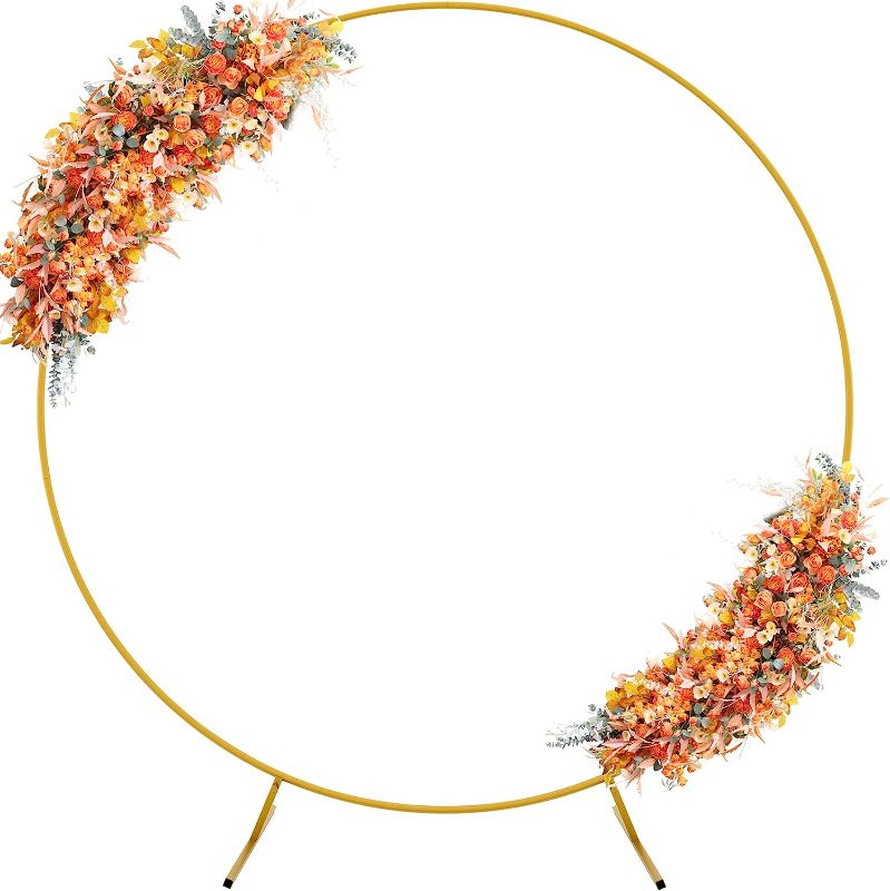 Photo 1 of 7.2FT Gold Round Backdrop Stand Metal Circle Wedding Balloon Arch Kit Frame for Wedding Ceremony Anniversary Birthday Party Graduation Photo Background Decoration Rust Resistant Stable Stands