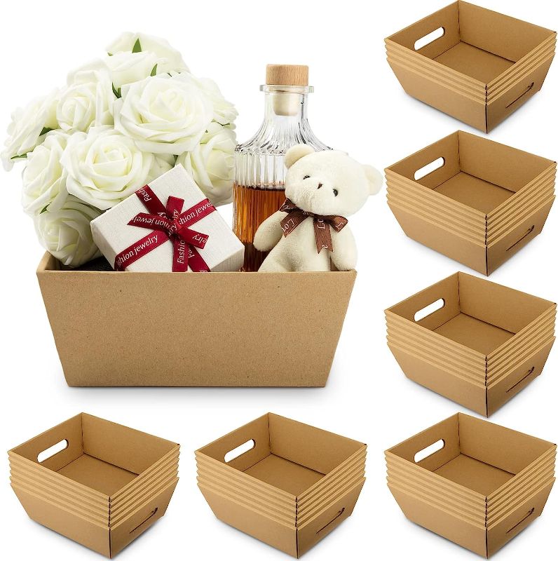 Photo 1 of 34 Pcs Basket for Gift 8 x 6 Inch Empty Gift Basket Sturdy Cardboard Trays with Handles Small Market Tray for Christmas, Wedding, Thanksgiving, Birthday, Valentines, Holiday
