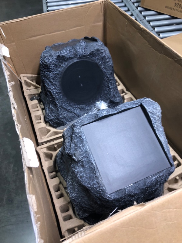 Photo 1 of Innovative Technology Outdoor Rock Speaker Pair - Wireless Bluetooth Speakers for Garden, Patio, Waterproof, Built for all Seasons & Solar Powered with Rechargeable Battery, Music Streaming - Charcoal
