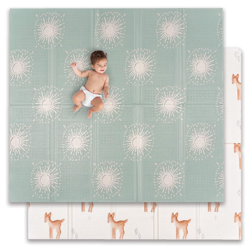 Photo 1 of JumpOff Jo - Extra Large Waterproof Foam Padded Play Mat for Infants, Babies, Toddlers, Play Pens & Tummy Time, Foldable Activity Mat, 77 x 70 x 0.6 inches - Oh Deer - Starburst
