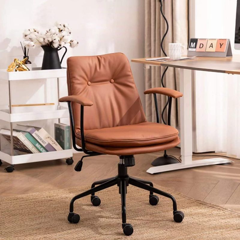 Photo 1 of Office Chair Ergonomic Desk Chair Computer Chair PU Leather Home Office Chair with Lumbar Support Armrest Executive Rolling Swivel Adjustable Mid Back Double Seat Cushion Task Chair (Brown)
